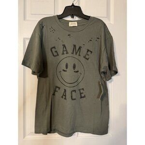 Refined Canvas S Small Olive Green Distressed Graphic Short Sleeve Tee T NEW